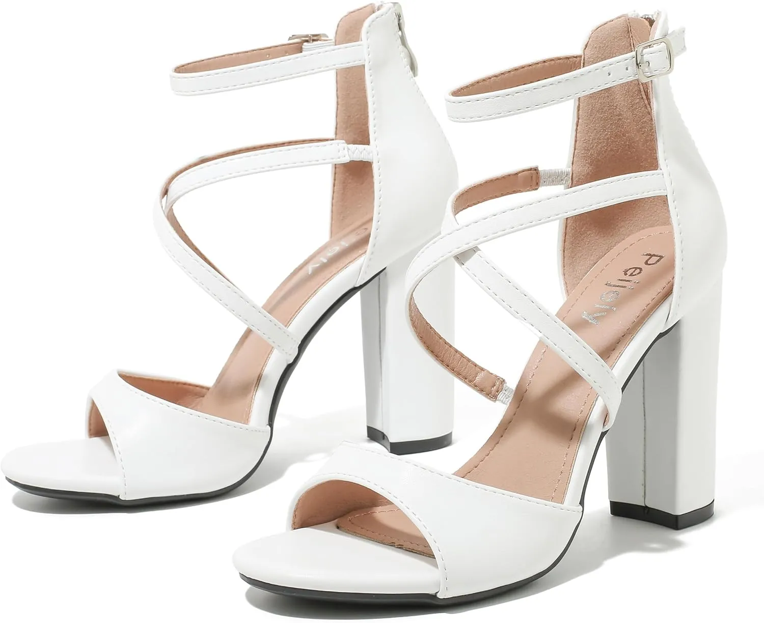 Women's Formal Strappy Sandal High Chunky Block Heel Ankle Strap Zip Up Heels