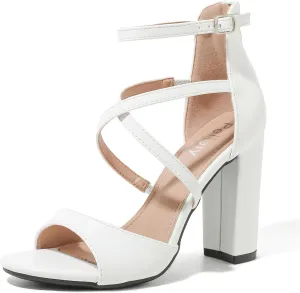 Women's Formal Strappy Sandal High Chunky Block Heel Ankle Strap Zip Up Heels