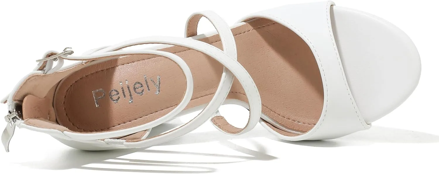 Women's Formal Strappy Sandal High Chunky Block Heel Ankle Strap Zip Up Heels