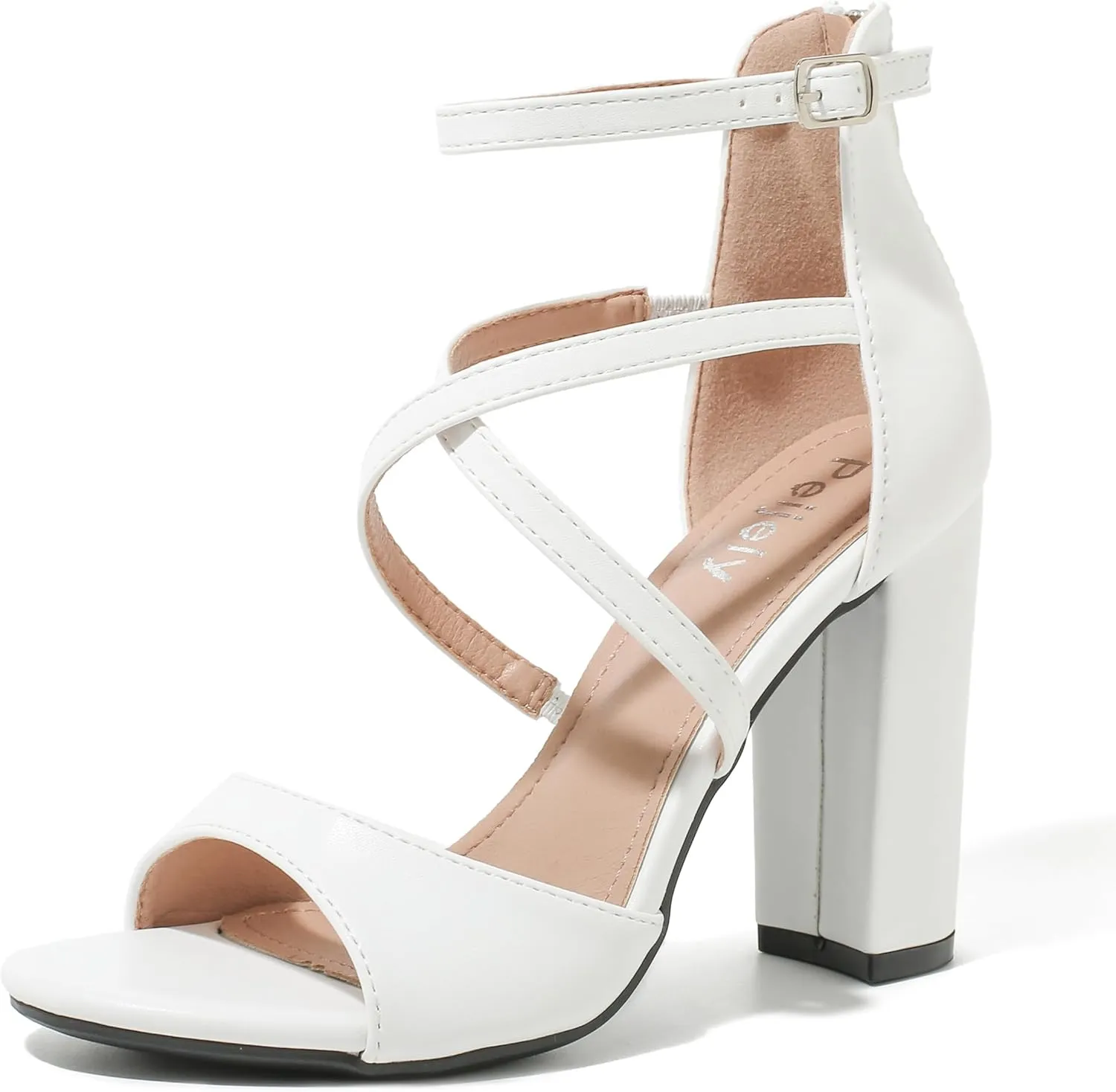 Women's Formal Strappy Sandal High Chunky Block Heel Ankle Strap Zip Up Heels