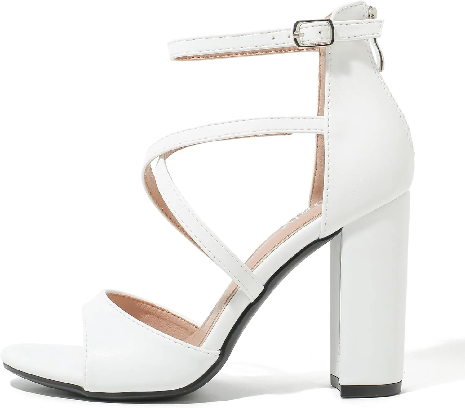 Women's Formal Strappy Sandal High Chunky Block Heel Ankle Strap Zip Up Heels