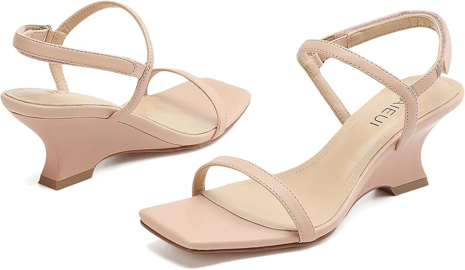Women's Heels Wedges Sandals Low Block Sandal Square Open Toe Heels for Women with Ankle Strap Comfort Party Dress Shoes