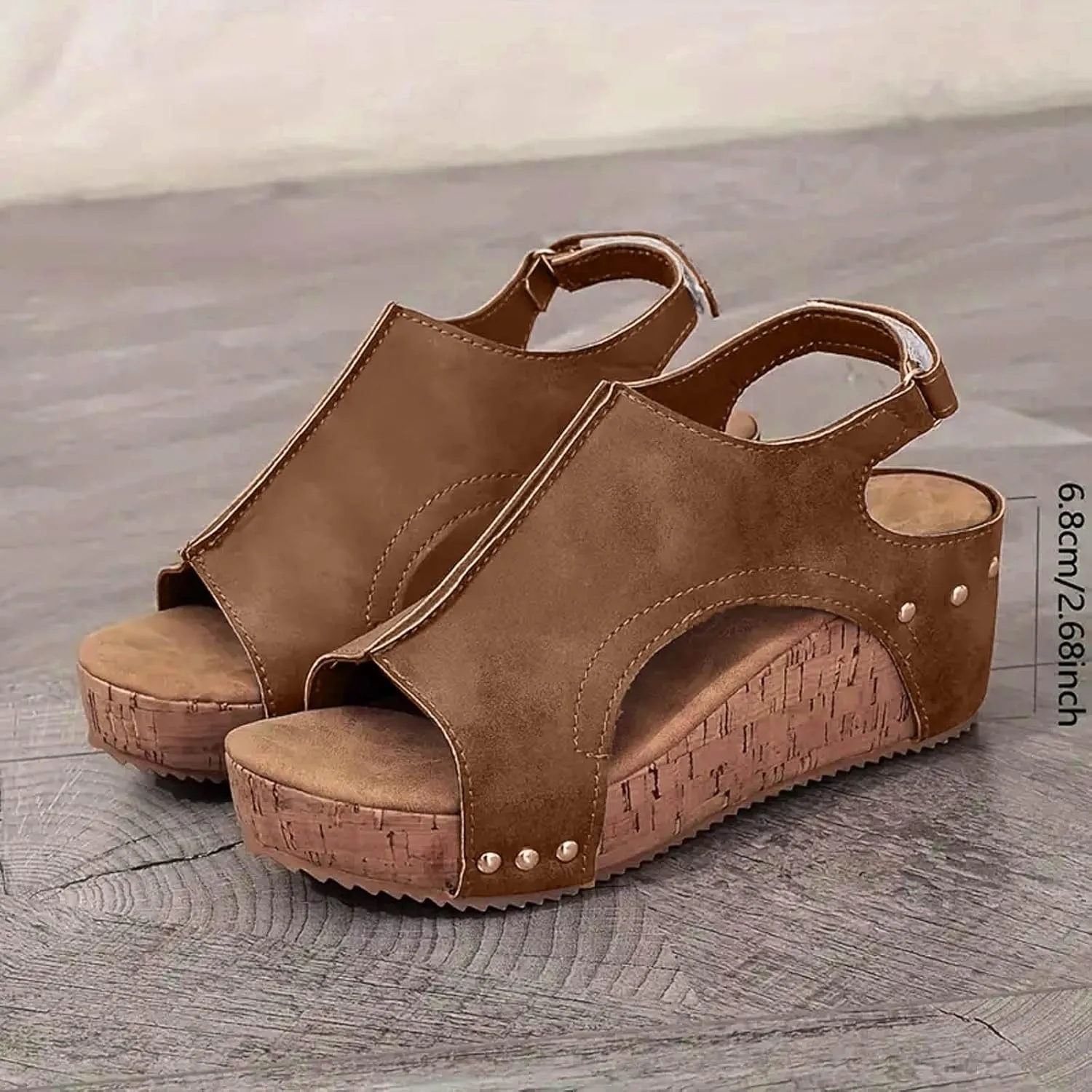 Women's Platform Wedge Sandals, Comfortable Open Toe Cork Casual & Dressy Summer Shoes Slip On Slides (a-Brown, 8)