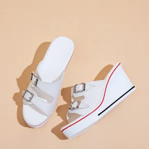 Women's Sneaker Shoes High Heel Fashionable Canvas Shoes High Tube Lace Up Wedge Edge Zipper Slope Angle Shoes Size 4-11