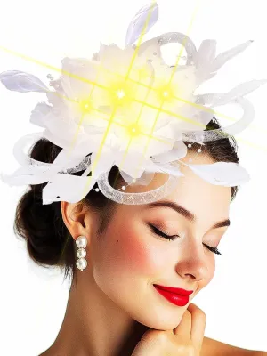 Yokawe Light Up Fascinator Derby White Tea Party Hats Feather Hat Set for Women